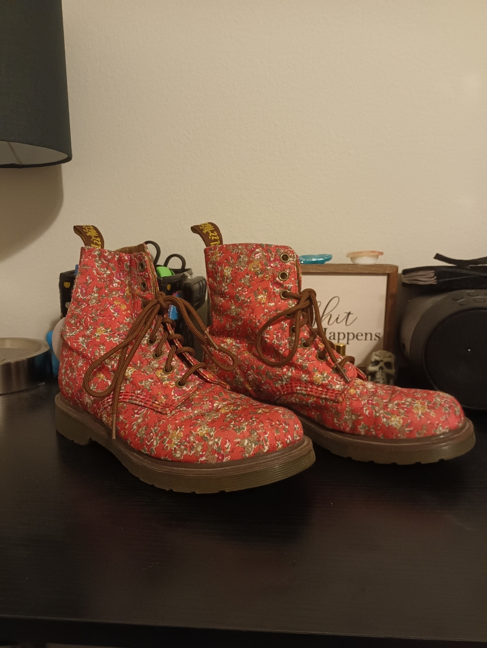 RARE Dr. Martens Page Red Floral Boots
